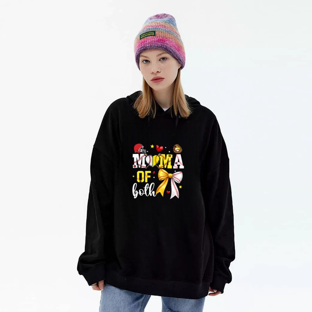 Mama Of Both Baseball Softball Sport Lover Mothers Day Women Pullover Graphic Hoodie