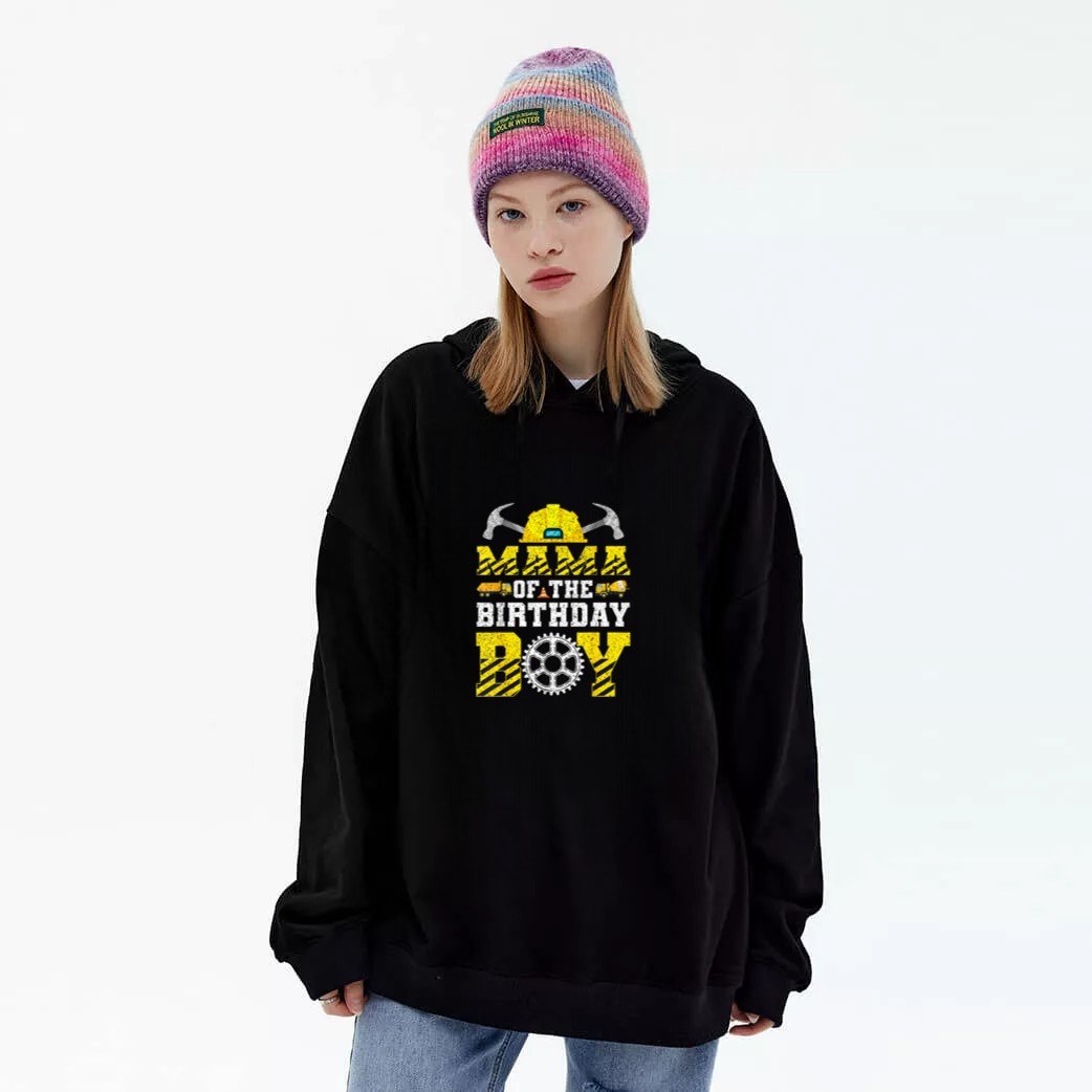 Mama of The Birthday Boy Construction Worker Birthday Graphic Hoodie
