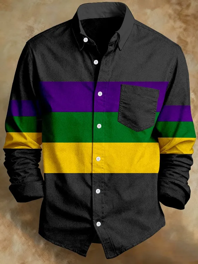 Mask Mardi Gras Button Up Shirt Long Sleeve New Orleans Stripe Mens Mardi Gras Shirt Gifts Merch 2026