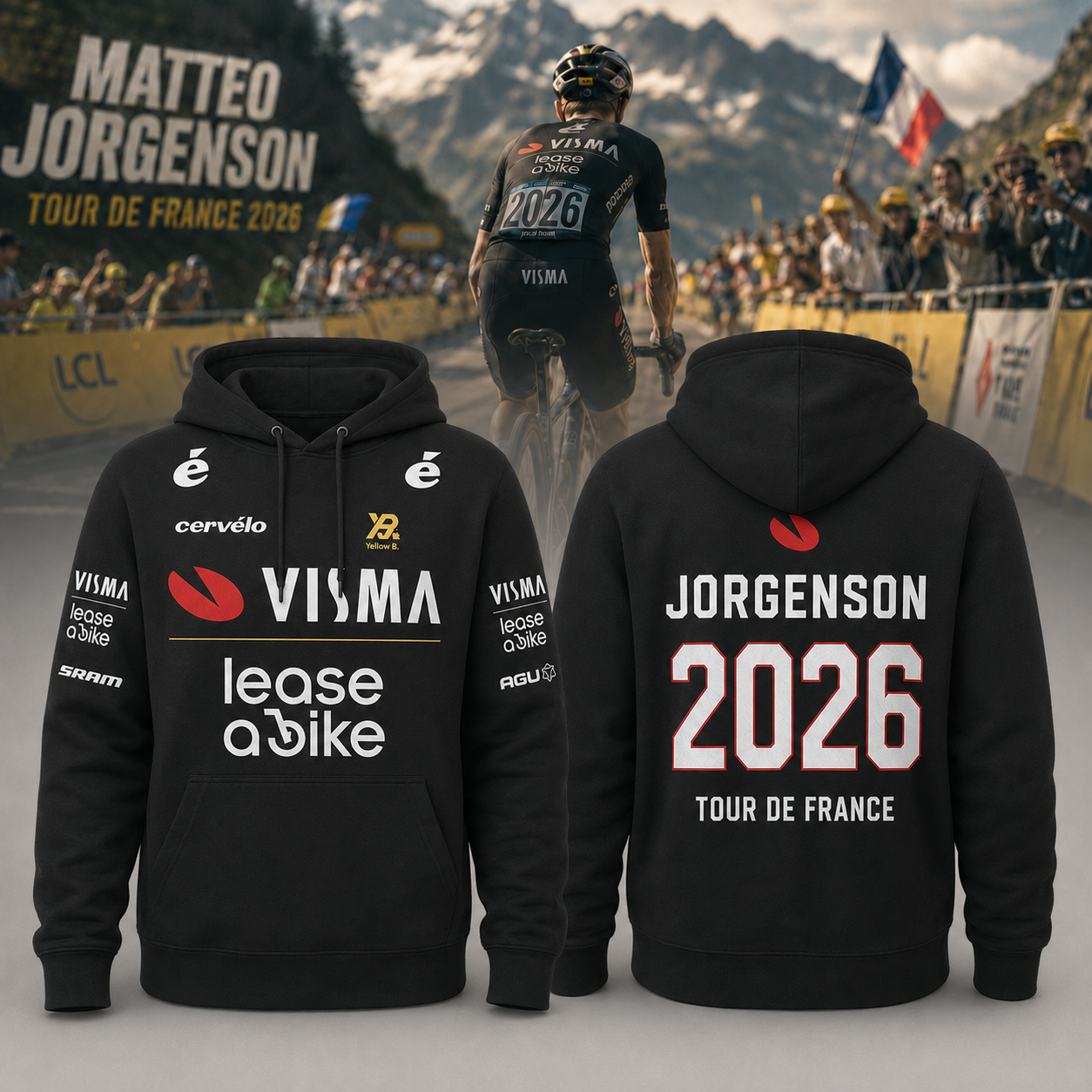 Matteo Jorgenson Tour de France 2026 Black Cycling Team Graphic Hoodie - Best Gift for Fans