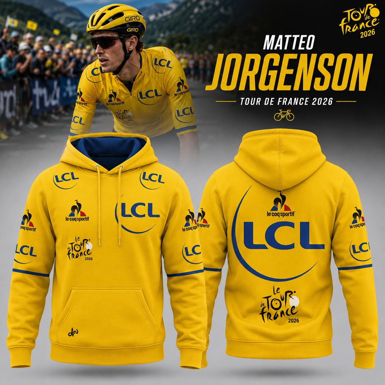 Matteo Jorgenson Tour de France 2026 Yellow LCL Graphic Hoodie - Best Gift for Cycling Fans