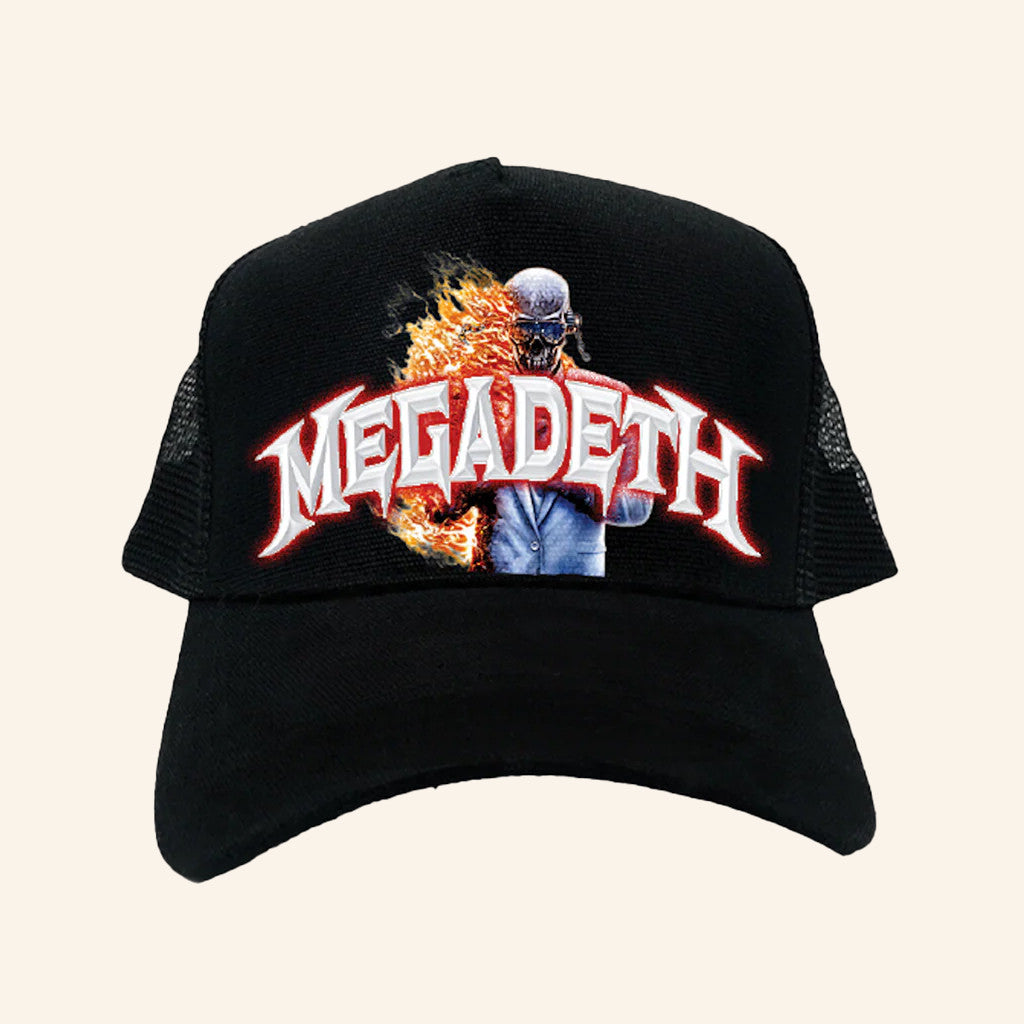 Megadeth Merch Megadeth Flame Vic Trucker Hat Best Gifts For Music Lovers
