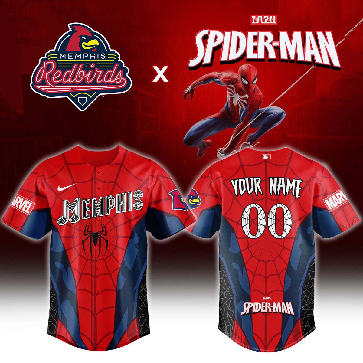 Memphis Redbirds Spider Man Brand New Day Jersey 1 - Unicasport Memphis Redbirds Spider Man Brand New Day Jersey