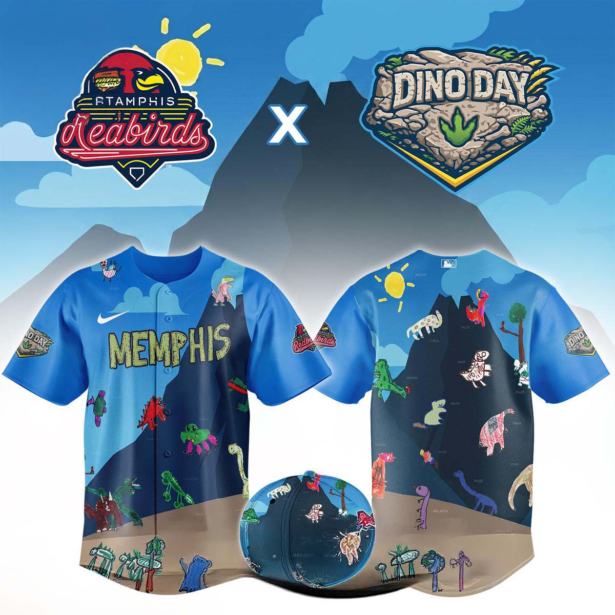 Memphis Redbirds Dino Day Baseball Jersey - Custom Sports Apparel Gift Idea for Fans