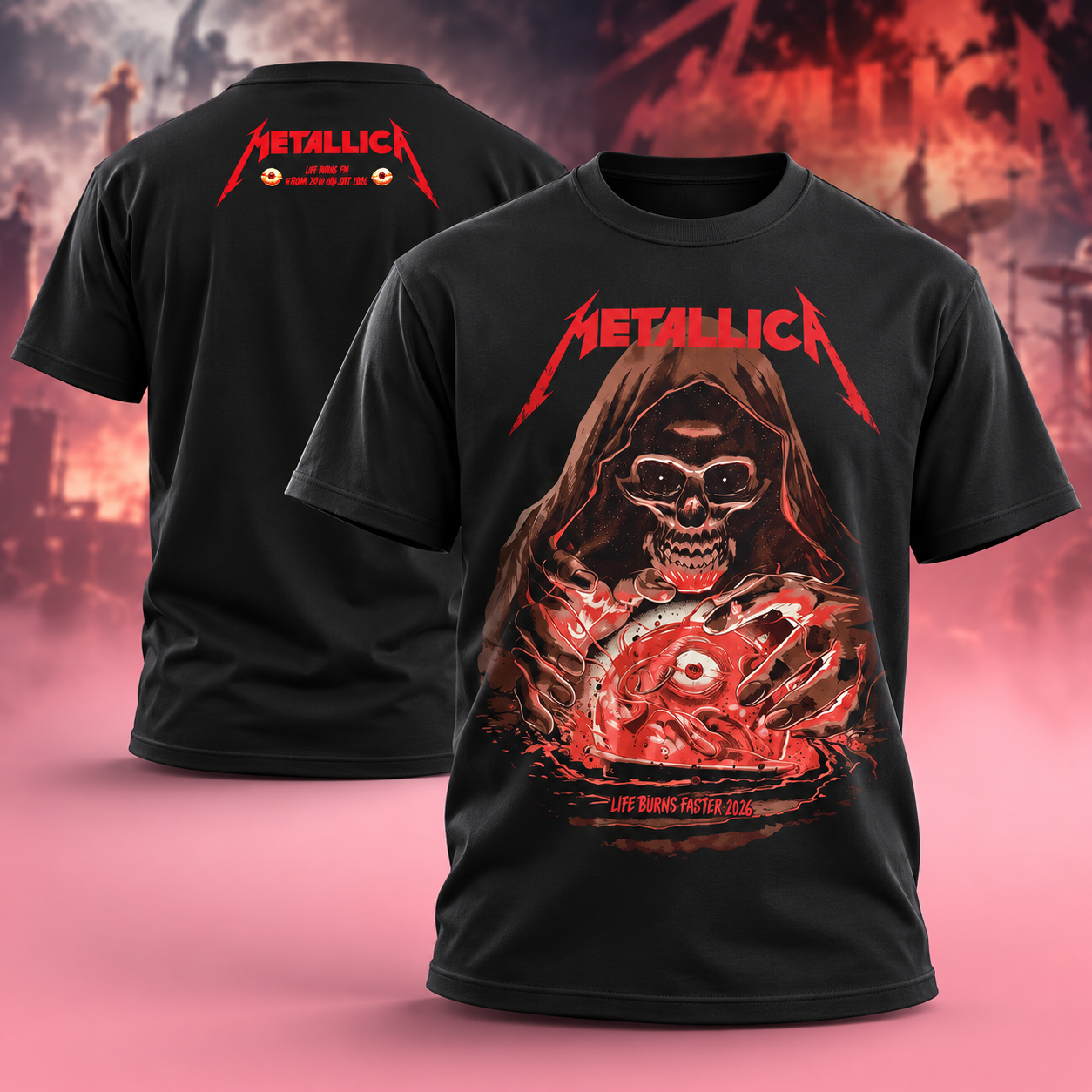 Metallica Life Burns Faster Live At Sphere Las Vegas Week 5 2026 Pop Up Shop Tee October 29 31 2026 Two Sided TShirt