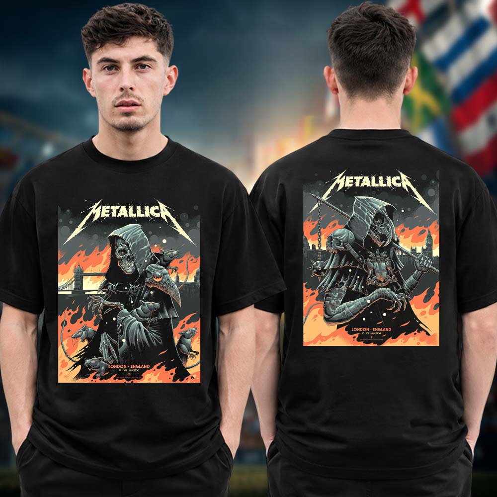Metallica M72 London Limited Concert Poster T Shirt Night 1 And 2 At London Stadium In London UK On July 3 5 2026 Two Sided Unisex T Shirt