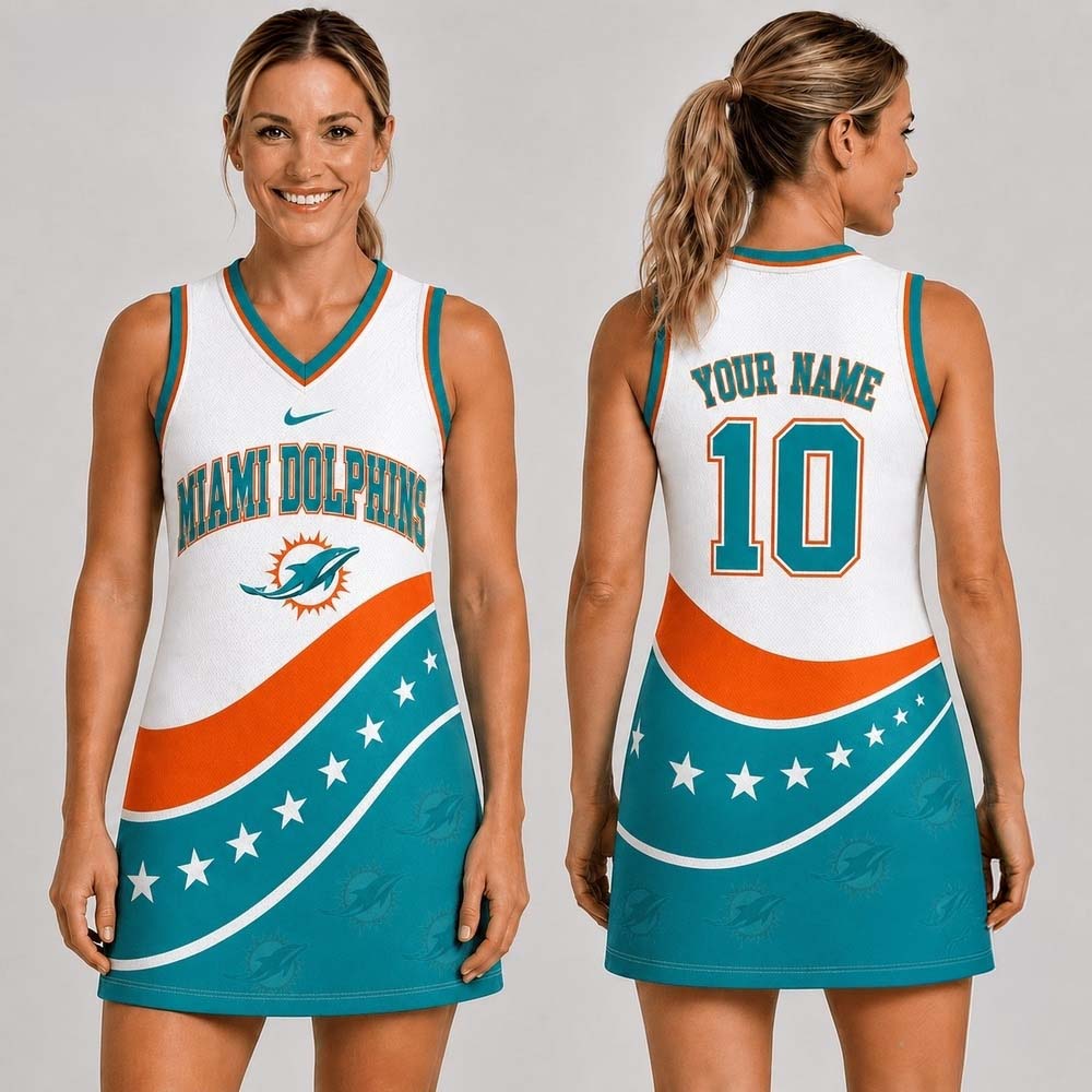 Miami Dolphins Bold Team Pride Women's Jersey Dress Game Day Collection 2 - Unicasport Miami Dolphins Bold Team Pride Women's Jersey Dress Game Day Collection