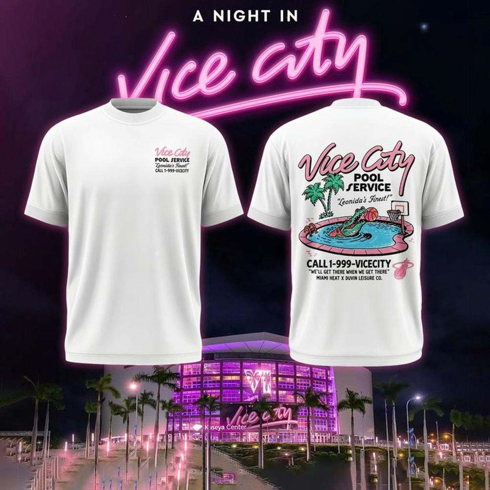 Miami Heat x Duvin Vice City Pool Service White Alligator Basketball Graphic T Shirt