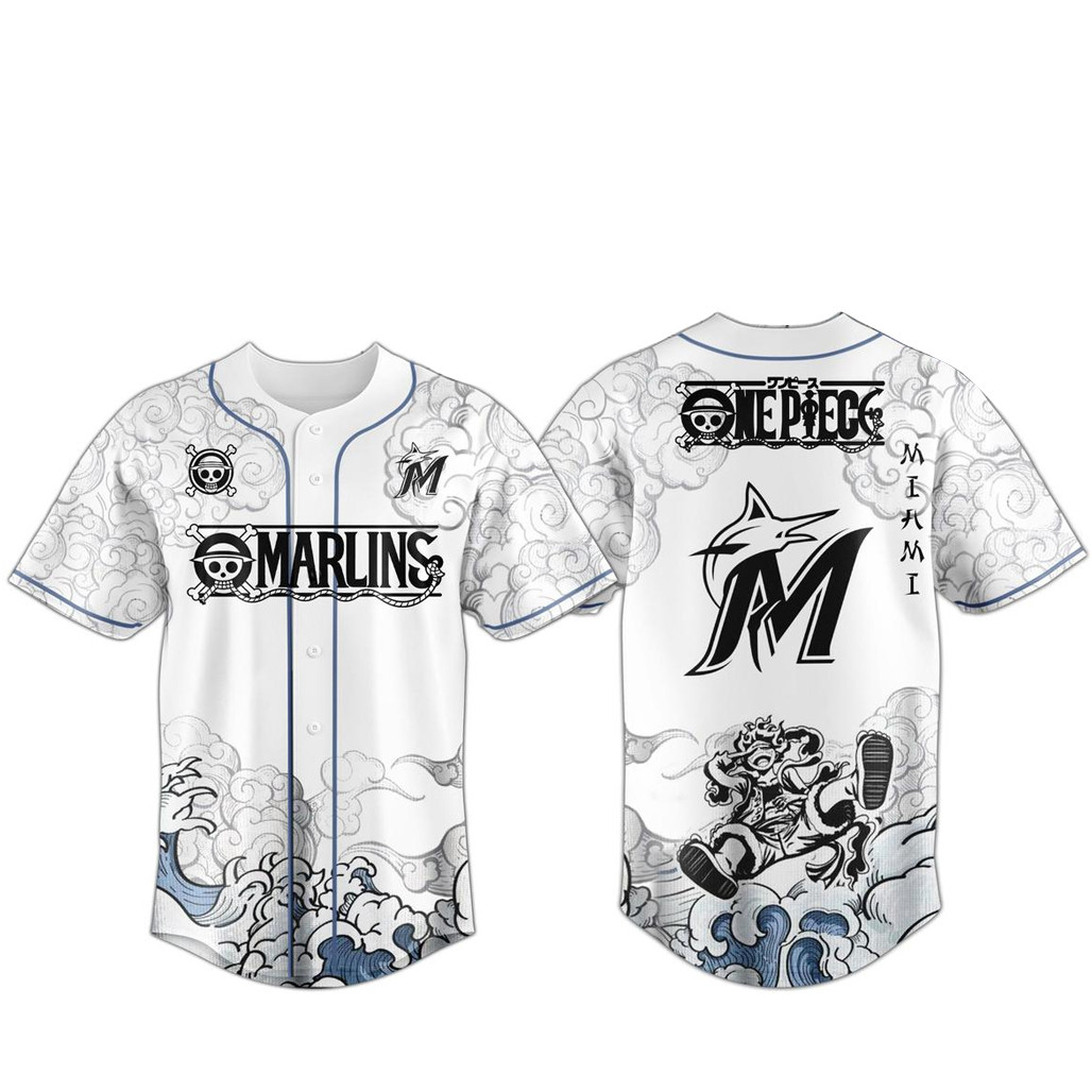 Miami Marlins x One Piece 2026 Luffy The Gear 5 Baseball Jersey