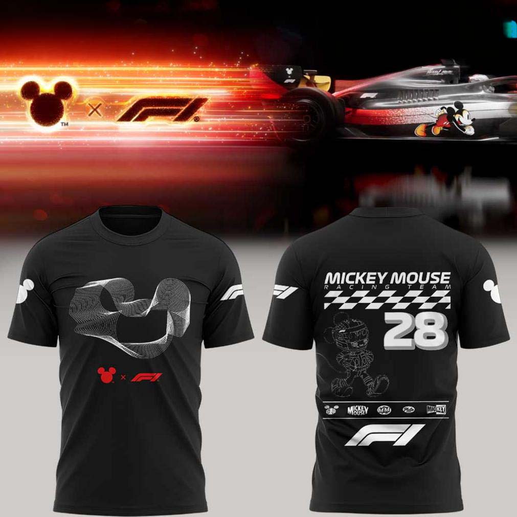 Mickey Mouse Black Formula Racing Number 28 T Shirt