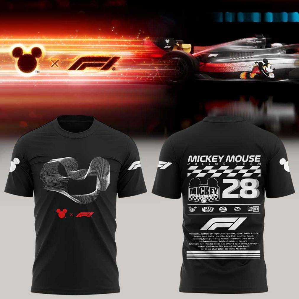 Mickey Mouse F1 Magic for All Black Racing Graphic T Shirt