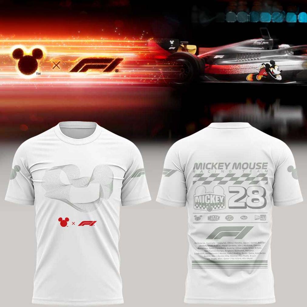 Mickey Mouse F1 White Motorsport Fan T Shirt