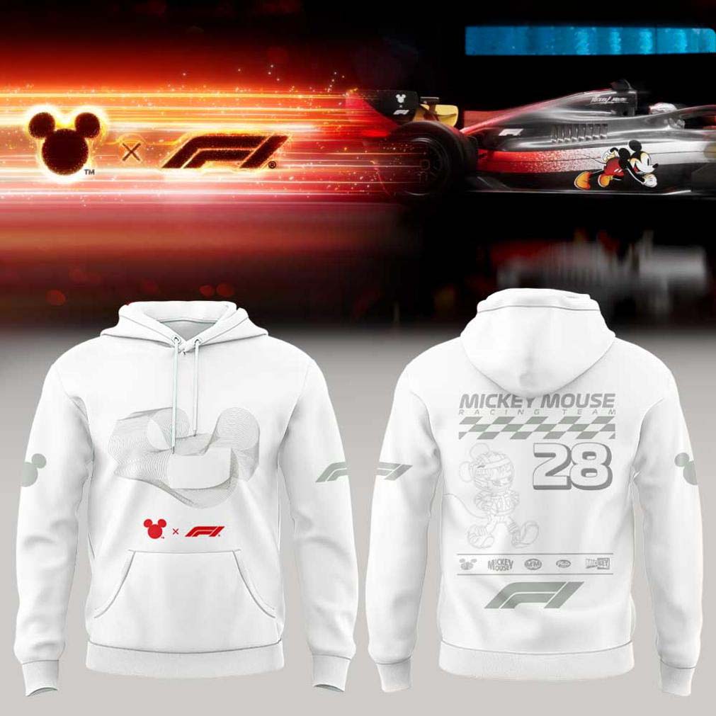 Mickey Mouse White F1 Number 28 Hoodie