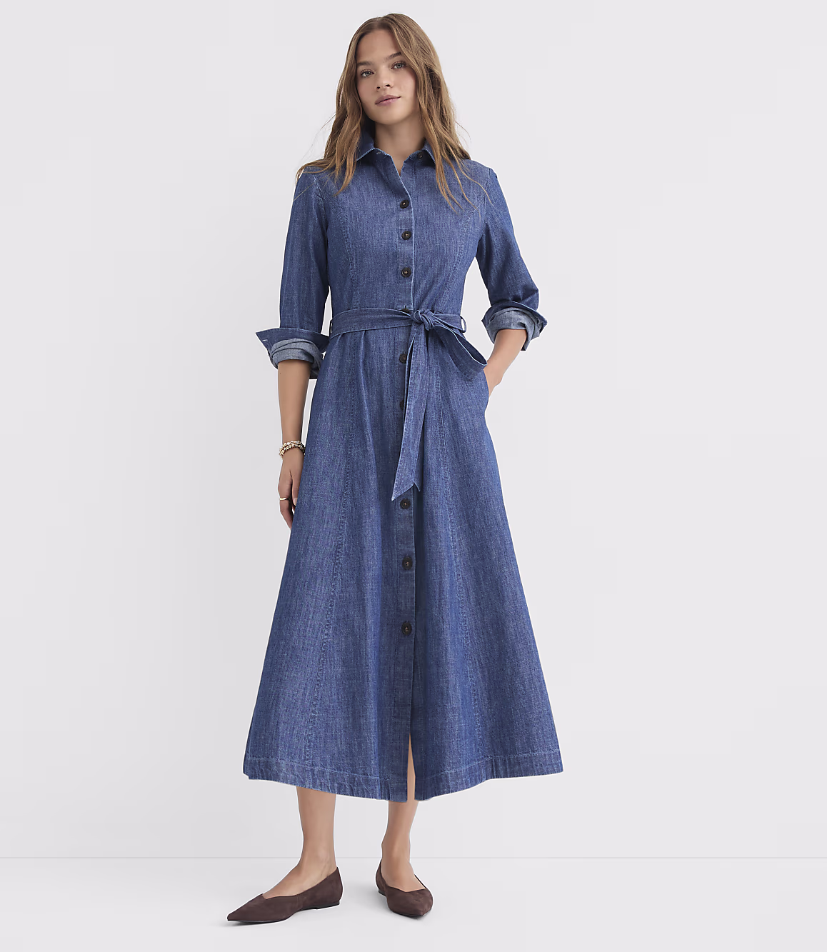 Midnight Blue Viresta Belted Denim Shirt Dress by Teeyoulove styled view