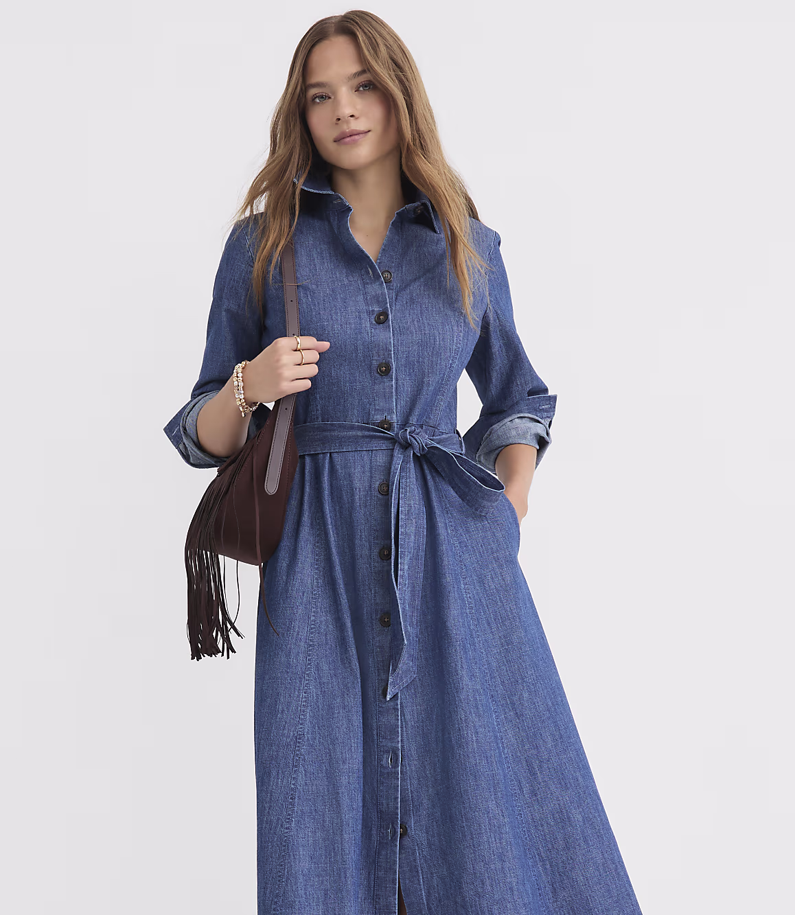 Midnight Blue Viresta Belted Denim Shirt Dress by Teeyoulove front view