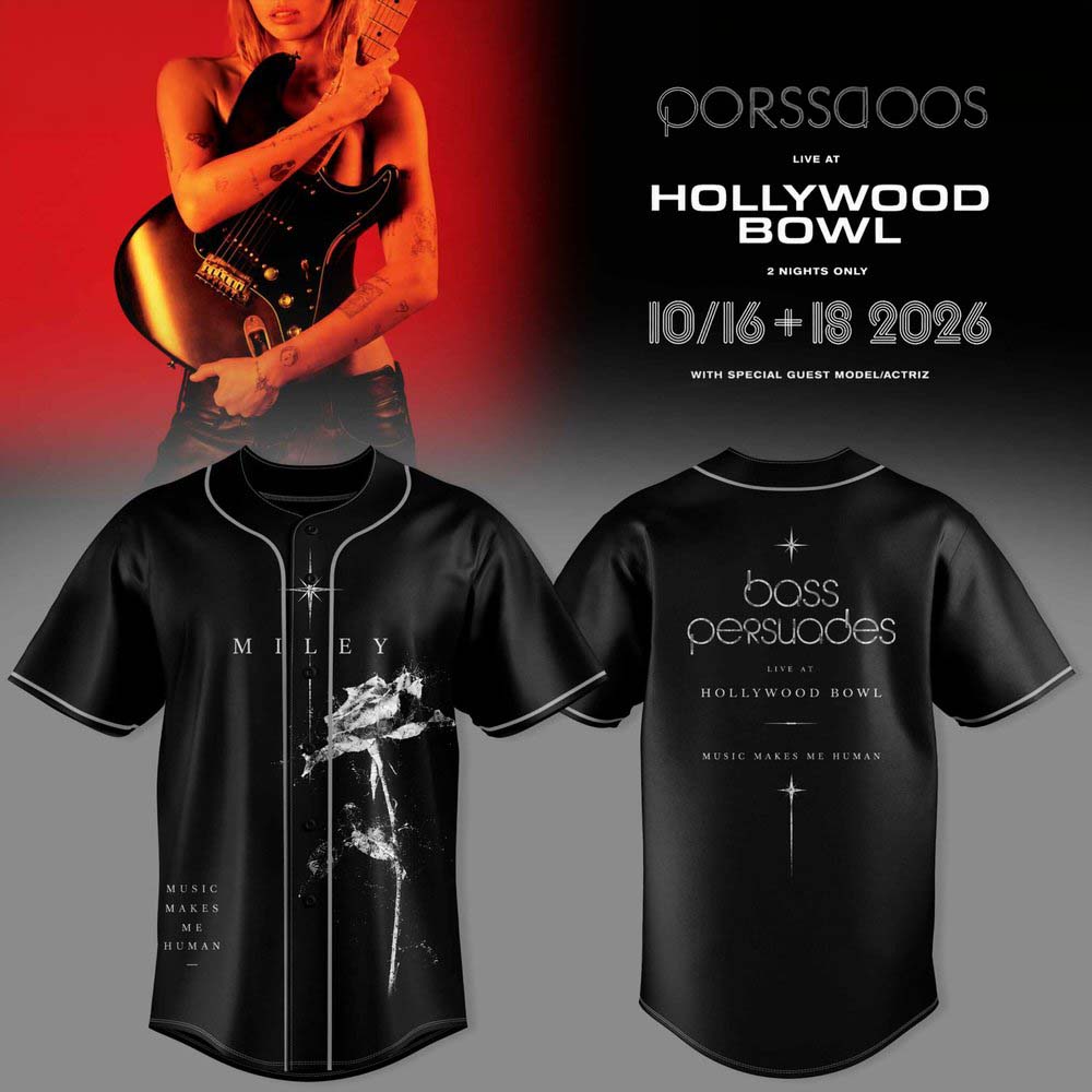 Miley Cyrus Boss Persuades Hollywood Bowl 2026 Dark Portrait Black Baseball Jersey 1 - Unicasport Miley Cyrus Boss Persuades Hollywood Bowl 2026 Dark Portrait Black Baseball Jersey