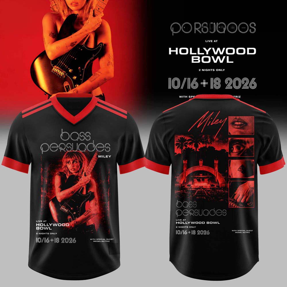Miley Cyrus Boss Persuades Hollywood Bowl 2026 Red Concert Poster Black Football Jersey 1 - Unicasport Miley Cyrus Boss Persuades Hollywood Bowl 2026 Red Concert Poster Black Football Jersey
