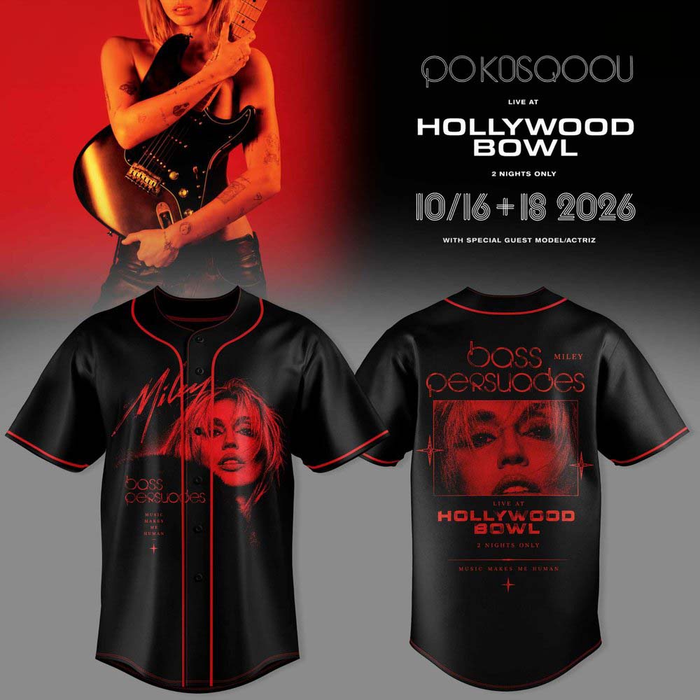 Miley Cyrus Boss Persuades Hollywood Bowl 2026 Red Portrait Black Baseball Jersey 1 - Unicasport Miley Cyrus Boss Persuades Hollywood Bowl 2026 Red Portrait Black Baseball Jersey