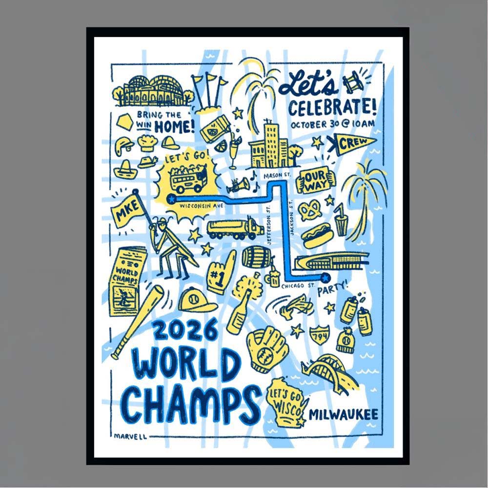 Milwaukee 2026 World Champs Parade Celebration Map Art By Marvell Wall Art Print Poster