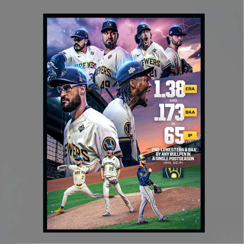 Milwaukee Baseball Postseason Bullpen Statistics 138 ERA 173 BAA 65 IP Wall Art Print Poster