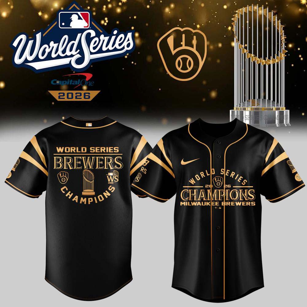 Milwaukee Brewers 2026 World Series Champions Black Gold Trophy Baseball Jersey