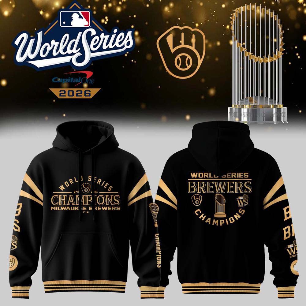 Milwaukee Brewers 2026 World Series Champions Black Gold Varsity Stripe Hoodie