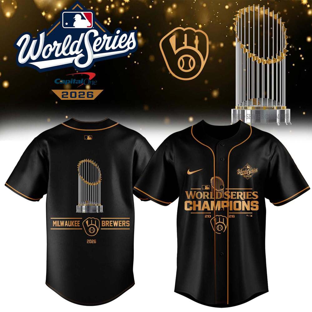 Milwaukee Brewers 2026 World Series Champions Black Trophy Emblem Baseball Jersey