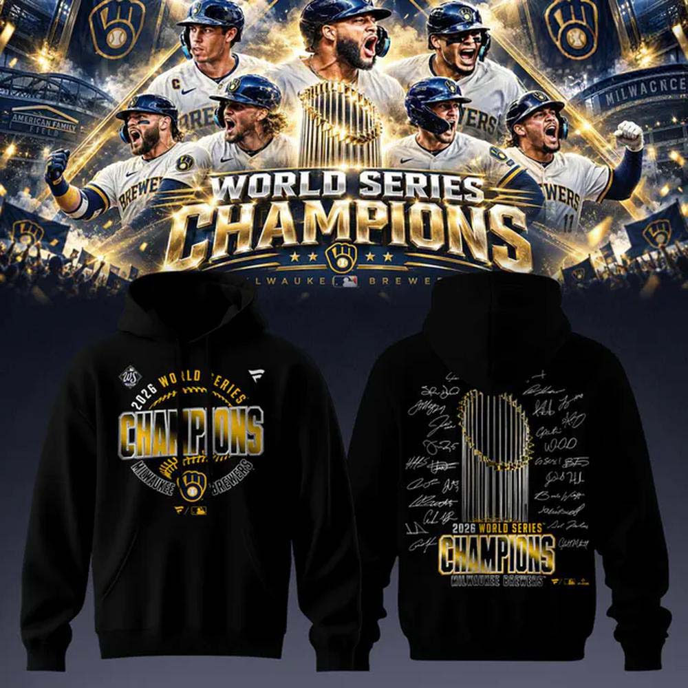 Milwaukee Brewers 2026 World Series Champions Black Vintage Trophy Logo Hoodie