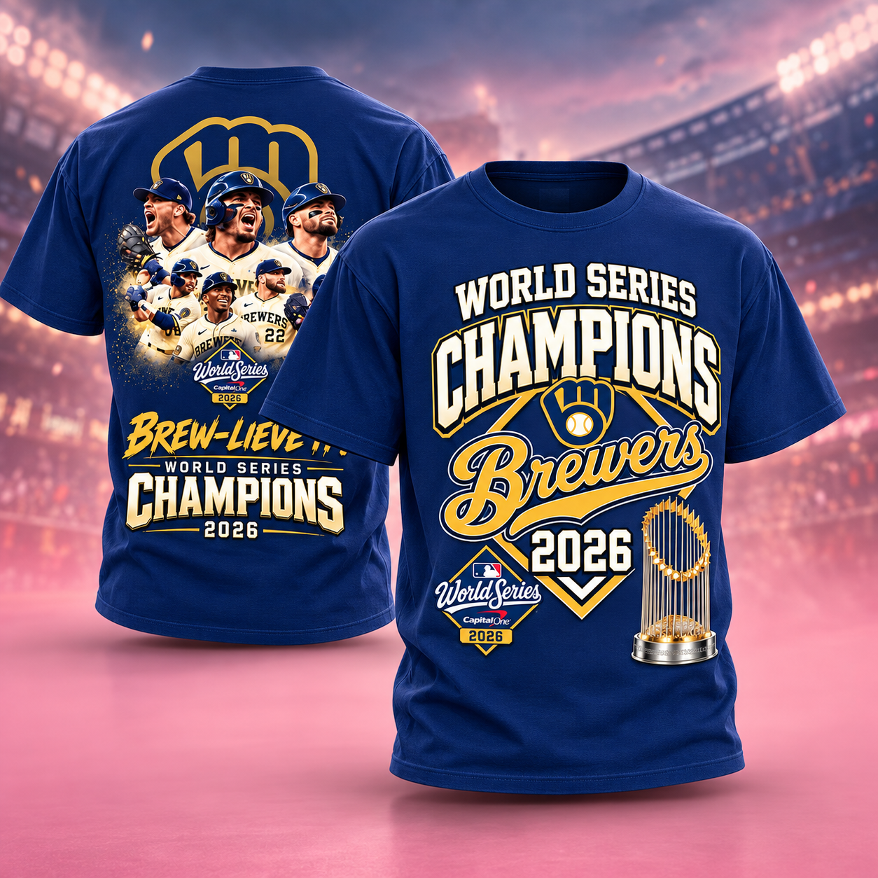 Milwaukee Brewers 2026 World Series Champions BrewLieve It Celebration Blue TShirt