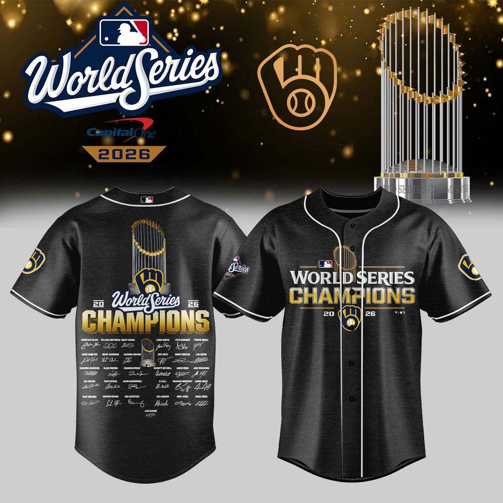 Milwaukee Brewers 2026 World Series Champions Charcoal Signature Baseball Jersey