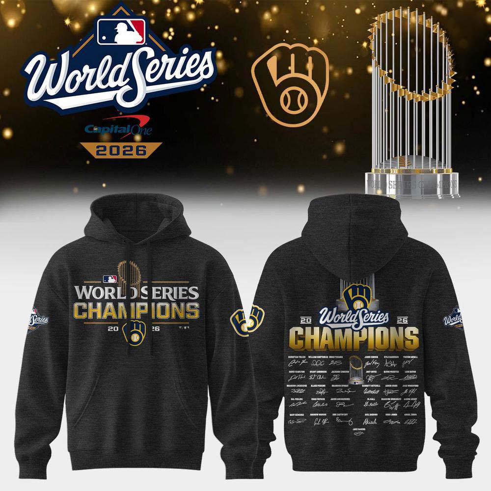 Milwaukee Brewers 2026 World Series Champions Charcoal Signature Trophy Hoodie