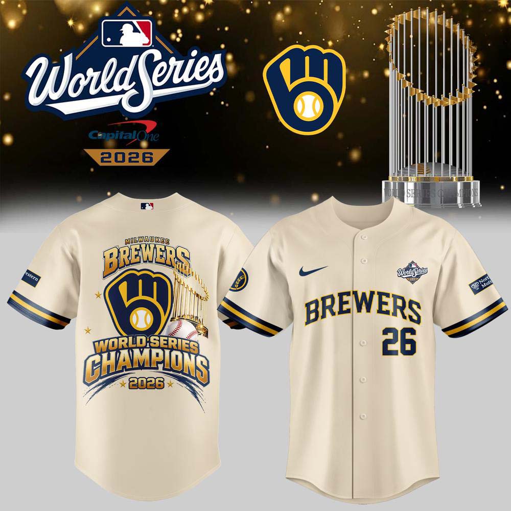 Milwaukee Brewers 2026 World Series Champions Cream Baseball Trophy Graphic Jersey