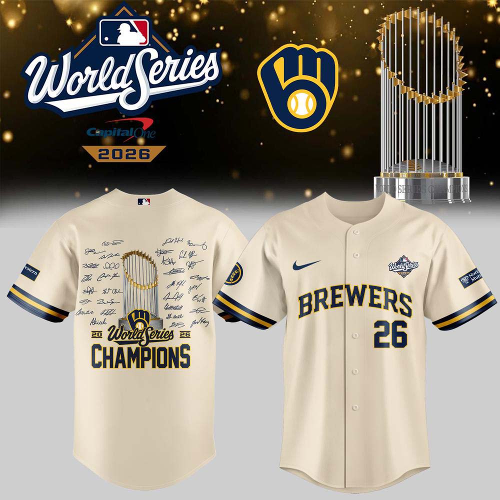 Milwaukee Brewers 2026 World Series Champions Cream Gold Signature Baseball Jersey
