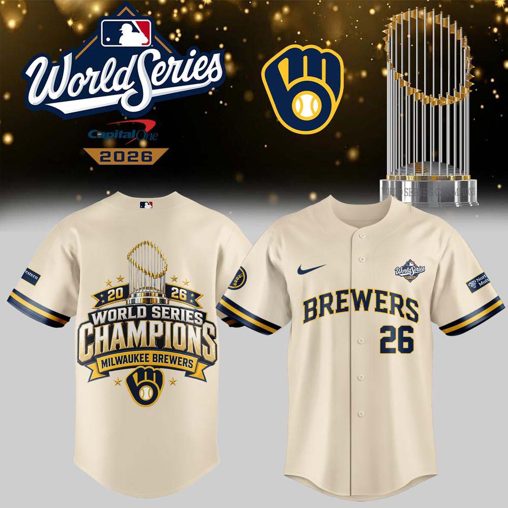 Milwaukee Brewers 2026 World Series Champions Cream Trophy Banner Baseball Jersey