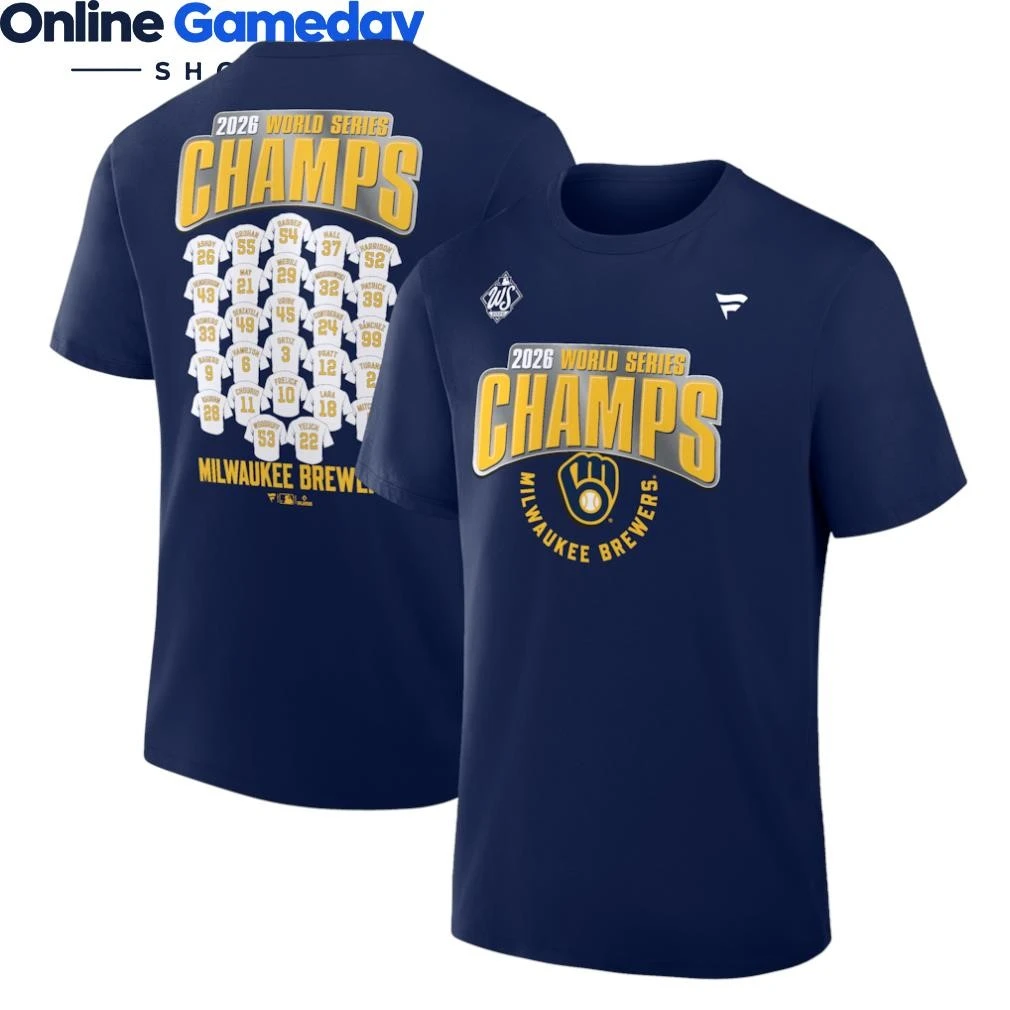 Milwaukee Brewers 2026 World Series Champions Jersey Roster Two Sided Shirt