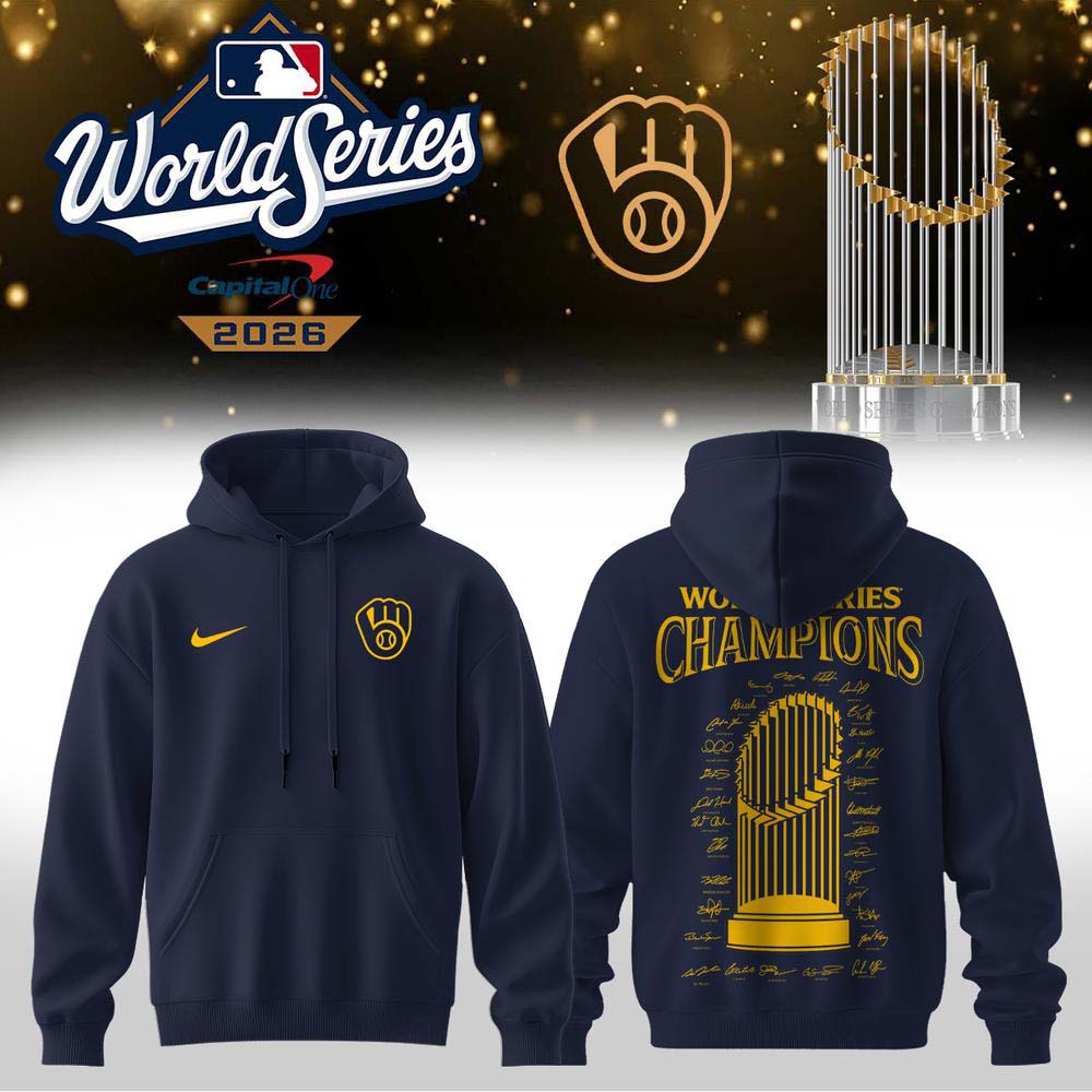 Milwaukee Brewers 2026 World Series Champions Navy Autograph Trophy Hoodie