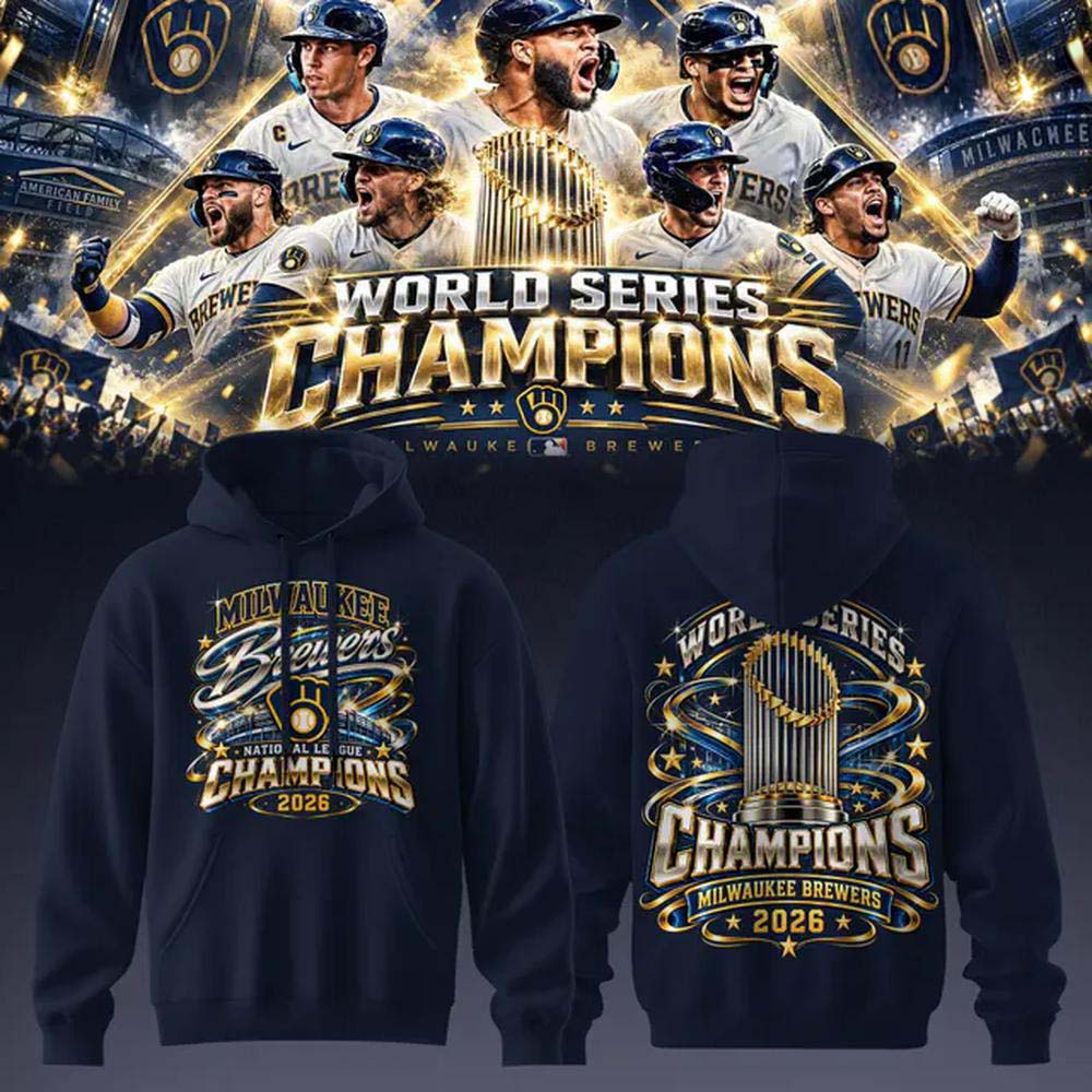 Milwaukee Brewers 2026 World Series Champions Navy Crossed Bats Logo Hoodie