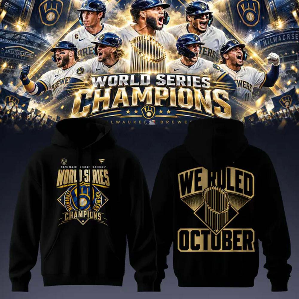 Milwaukee Brewers 2026 World Series Champions Navy Gold Trophy Graphic Hoodie