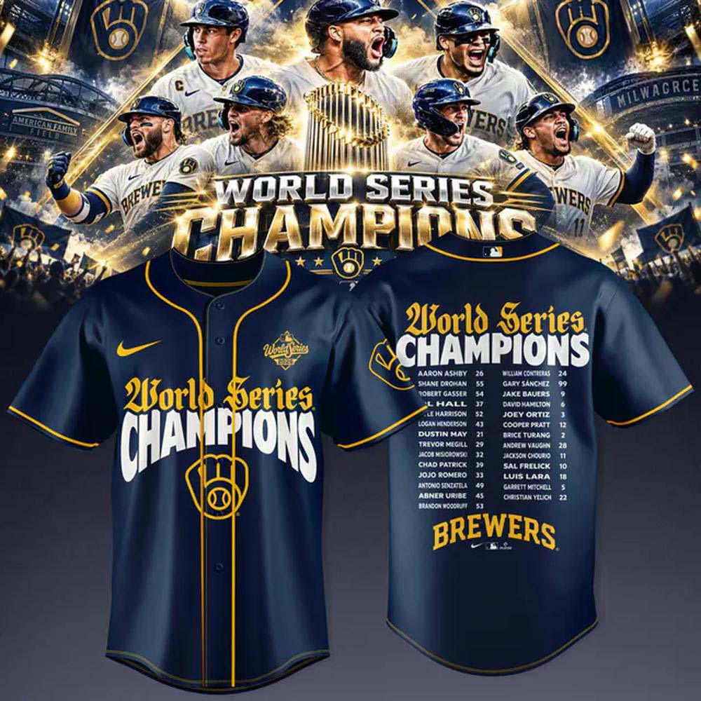 Milwaukee Brewers 2026 World Series Champions Navy Roster Baseball Jersey