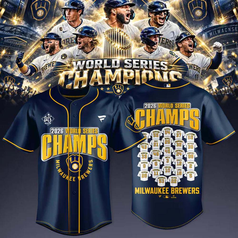 Milwaukee Brewers 2026 World Series Champions Navy Team Roster Baseball Jersey
