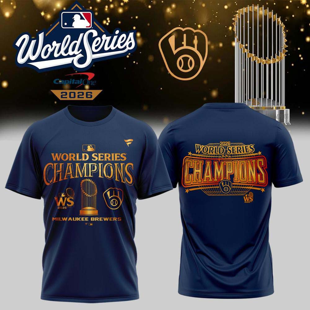 Milwaukee Brewers 2026 World Series Champions Navy Victory Trophy Graphic T Shirt