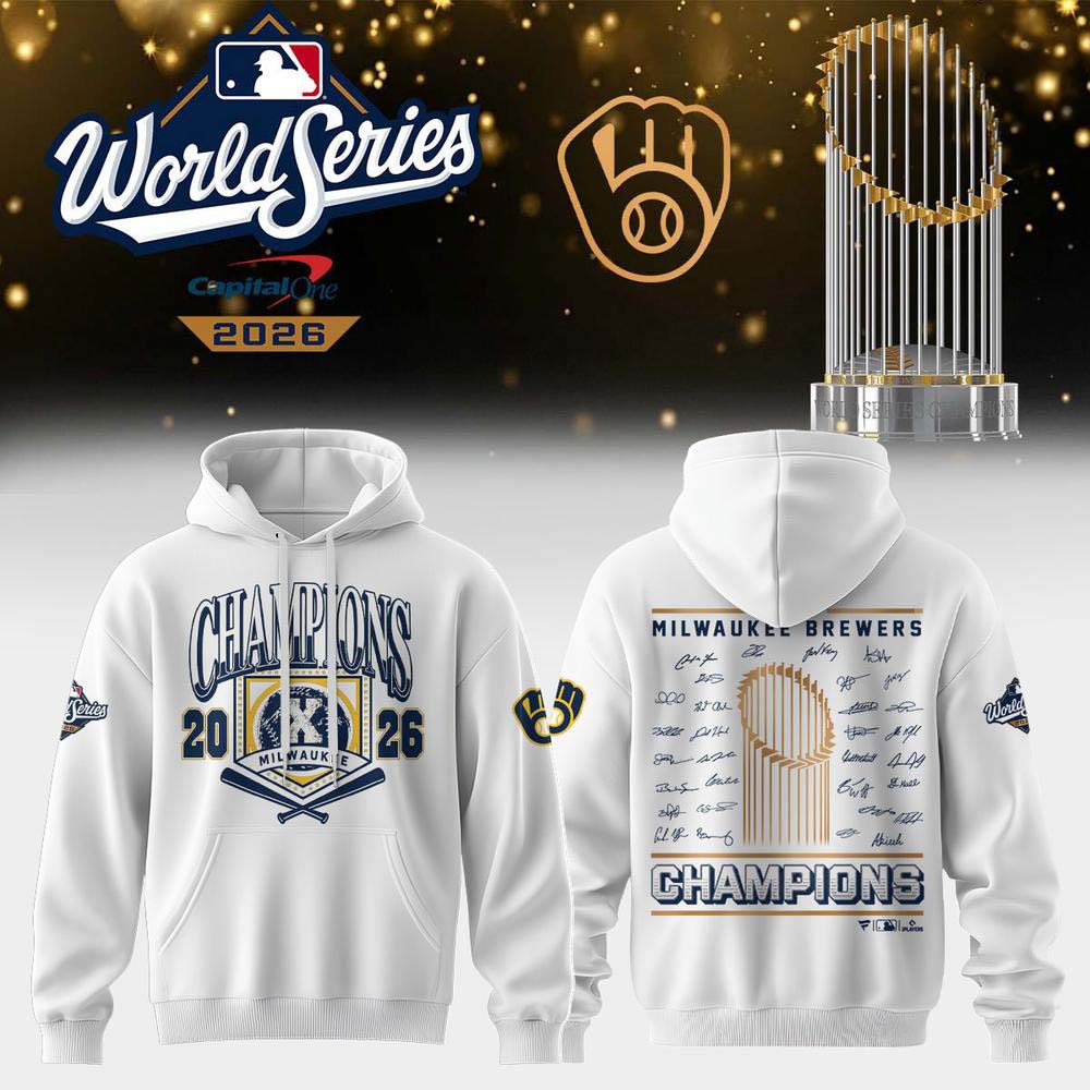 Milwaukee Brewers 2026 World Series Champions White Baseball Crest Graphic Hoodie