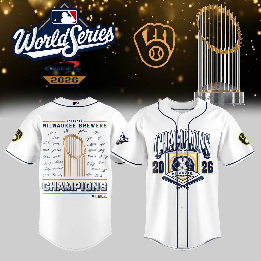Milwaukee Brewers 2026 World Series Champions White Signature Trophy Baseball Jersey