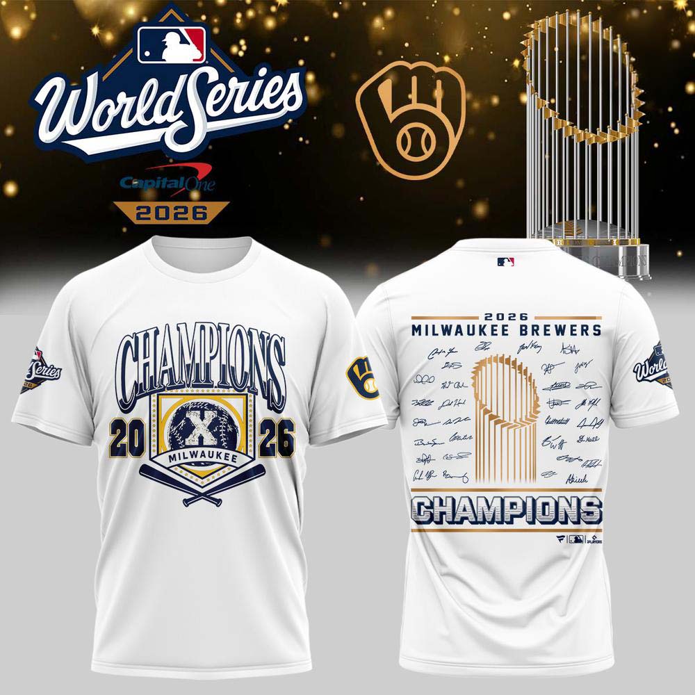 Milwaukee Brewers 2026 World Series Champions White Signature Trophy Graphic T Shirt