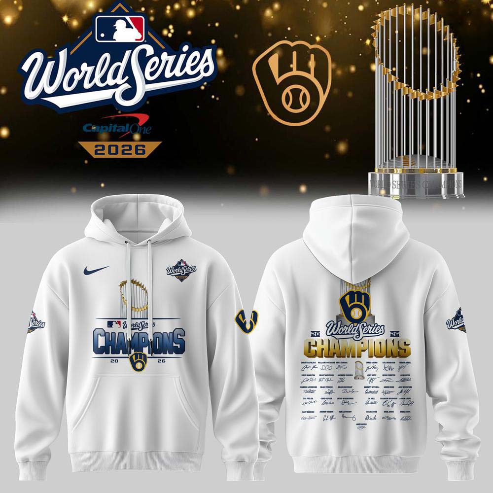 Milwaukee Brewers 2026 World Series Champions White Trophy Signature Hoodie