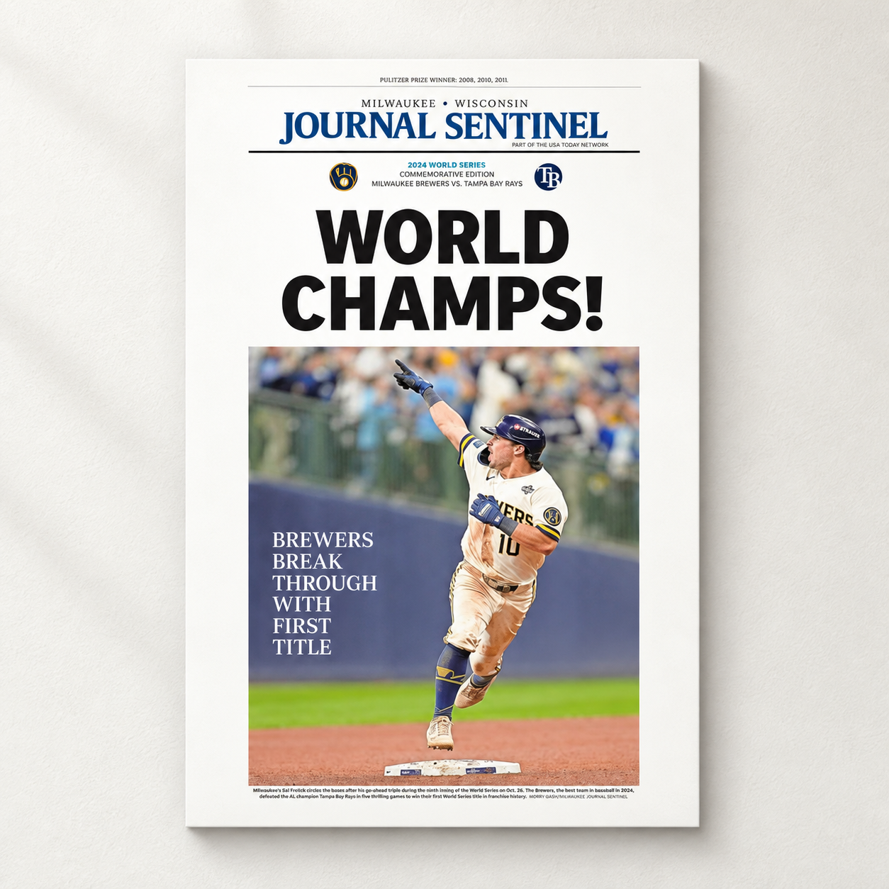Milwaukee Brewers Journal Sentinel 2026 World Series Champions Front Page Home Decor Poster Canvas