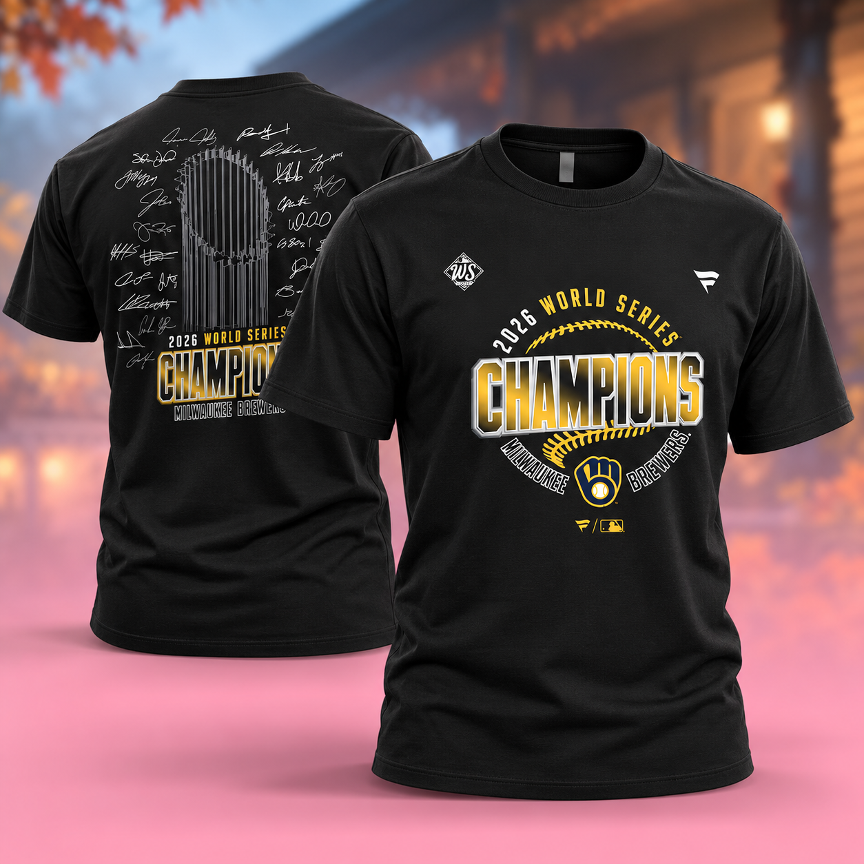 Milwaukee Brewers Merch 2026 World Series Champions Signature Roster Two Sided Unisex TShirt