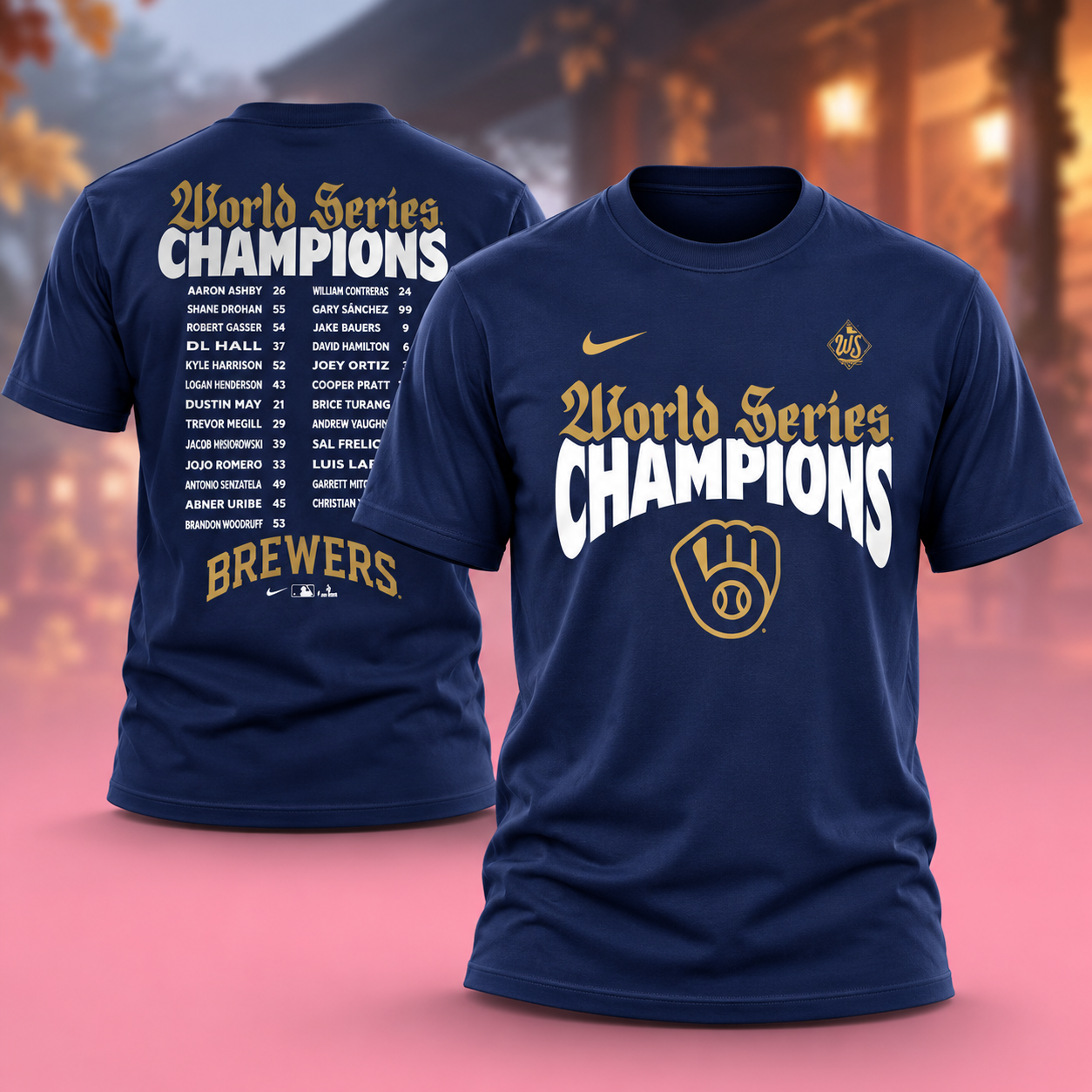 Milwaukee Brewers Merch 2026 World Series Roster Navy Two Sided Unisex TShirt