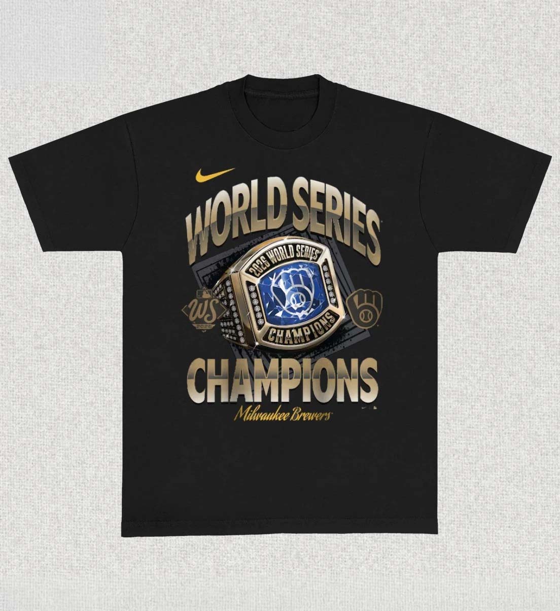 Milwaukee Brewers Nike 2026 World Series Champions Ring T-Shirt front view