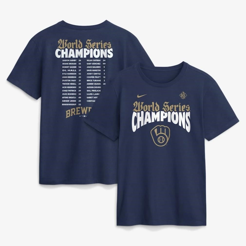 Milwaukee Brewers Nike 2026 World Series Champions Roster Two Sided Shirt